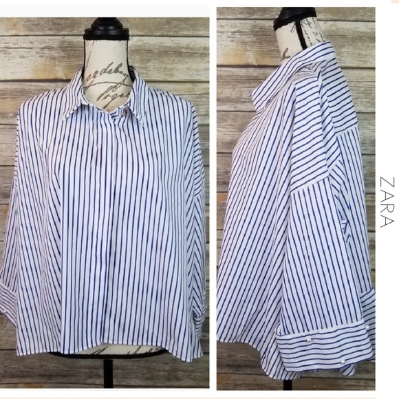 Zara Tops - ZARA Basic Collection Stripe Button Pearl Cuff Top